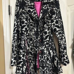 3 Sisters Black Lace Trench Coat with White Base